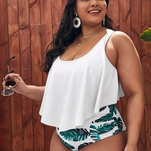 Plus Tropical Hanky Hem Bikini Swimsuit - Picture 1 of 5